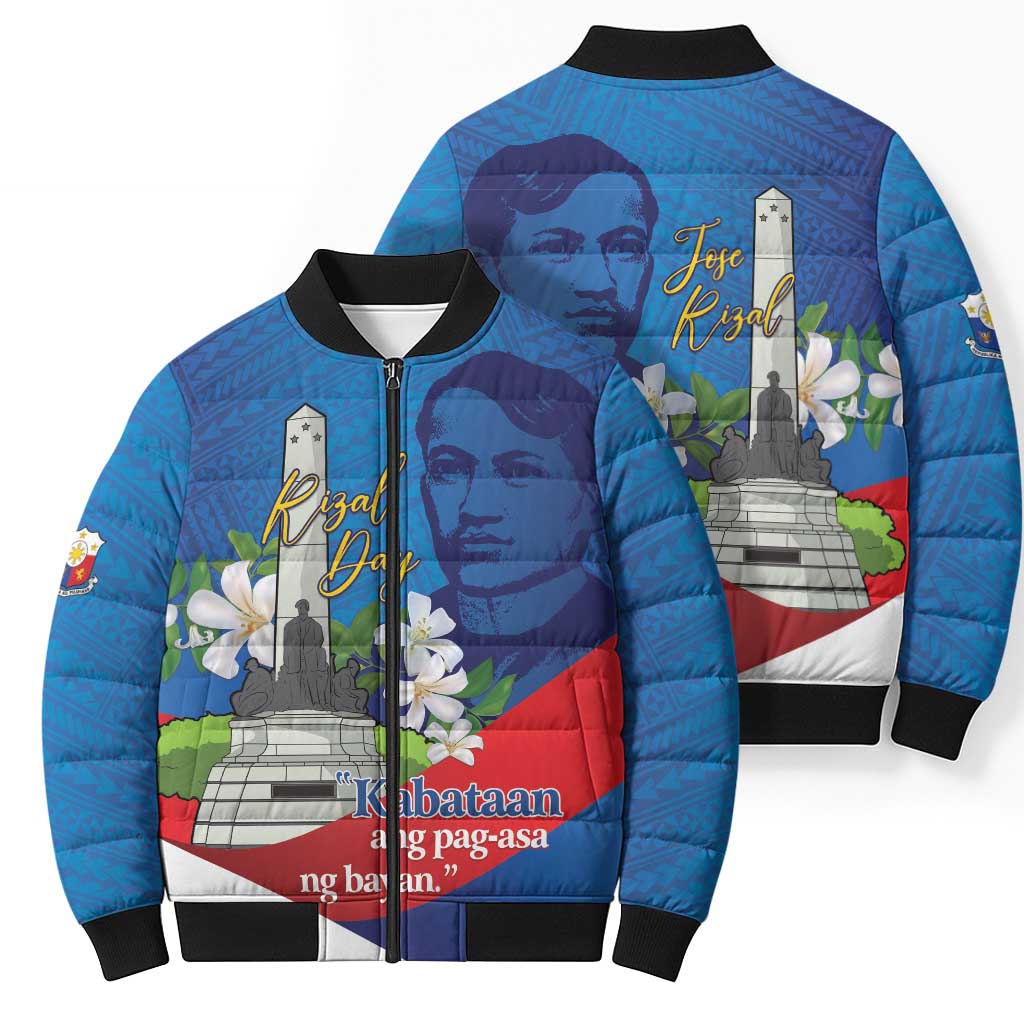 Philippines Rizal Day Bomber Puffer Jacket Filipino Motto Stella Polynesian Pattern - Wonder Print Shop