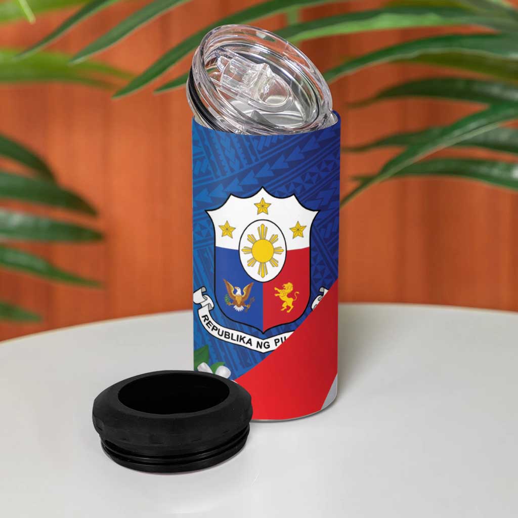 Philippines Rizal Day 4 in 1 Can Cooler Tumbler Filipino Motto Stella Polynesian Pattern - Wonder Print Shop