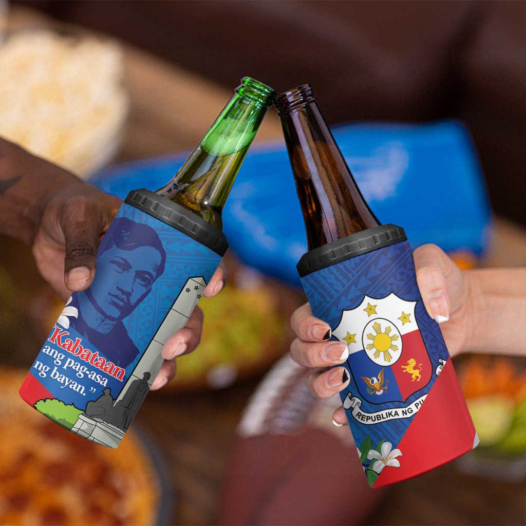 Philippines Rizal Day 4 in 1 Can Cooler Tumbler Filipino Motto Stella Polynesian Pattern - Wonder Print Shop