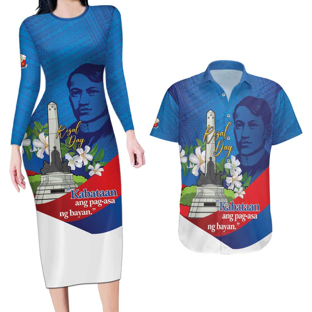 Philippines Rizal Day Couples Matching Long Sleeve Bodycon Dress and Hawaiian Shirt Filipino Motto Stella Polynesian Pattern - Wonder Print Shop