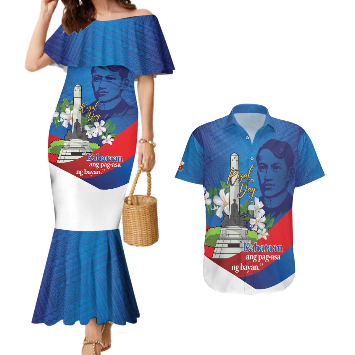 Philippines Rizal Day Couples Matching Mermaid Dress and Hawaiian Shirt Filipino Motto Stella Polynesian Pattern - Wonder Print Shop