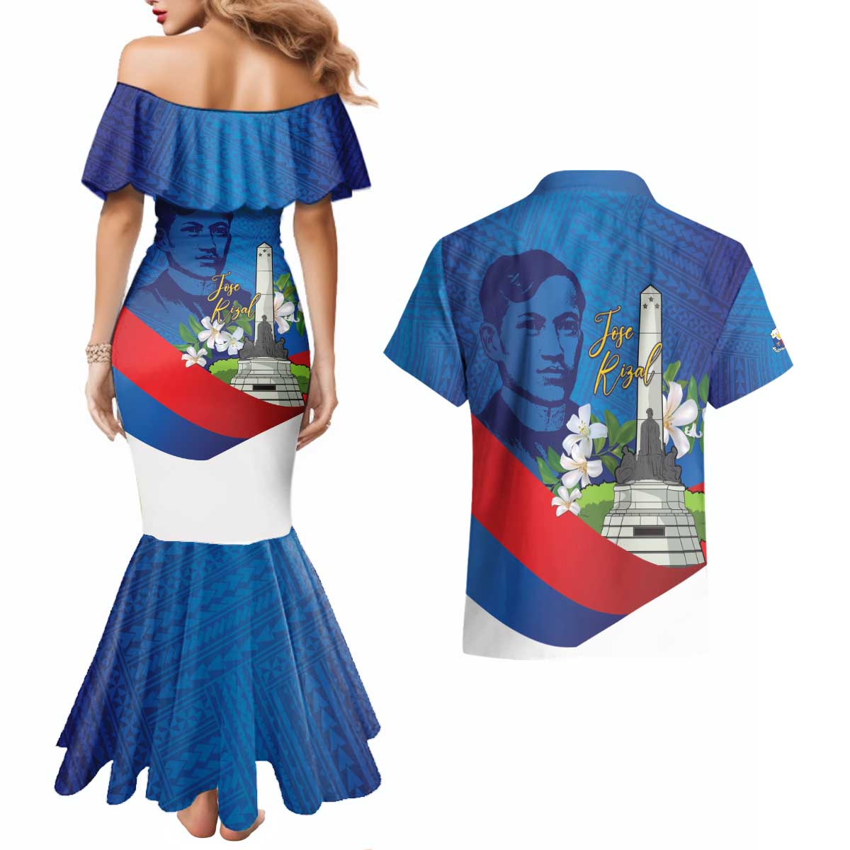 Philippines Rizal Day Couples Matching Mermaid Dress and Hawaiian Shirt Filipino Motto Stella Polynesian Pattern - Wonder Print Shop