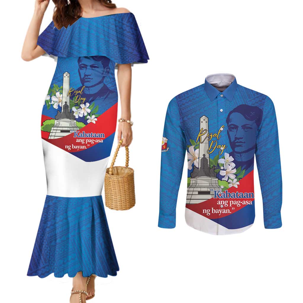 Philippines Rizal Day Couples Matching Mermaid Dress and Long Sleeve Button Shirt Filipino Motto Stella Polynesian Pattern - Wonder Print Shop
