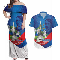 Philippines Rizal Day Couples Matching Off Shoulder Maxi Dress and Hawaiian Shirt Filipino Motto Stella Polynesian Pattern - Wonder Print Shop