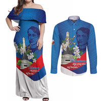 Philippines Rizal Day Couples Matching Off Shoulder Maxi Dress and Long Sleeve Button Shirt Filipino Motto Stella Polynesian Pattern - Wonder Print Shop