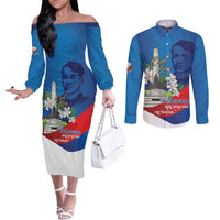 Philippines Rizal Day Couples Matching Off The Shoulder Long Sleeve Dress and Long Sleeve Button Shirt Filipino Motto Stella Polynesian Pattern - Wonder Print Shop