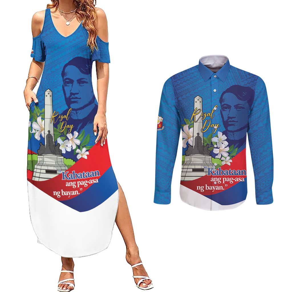 Philippines Rizal Day Couples Matching Summer Maxi Dress and Long Sleeve Button Shirt Filipino Motto Stella Polynesian Pattern - Wonder Print Shop