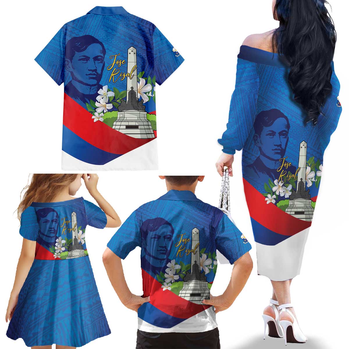 Philippines Rizal Day Family Matching Off The Shoulder Long Sleeve Dress and Hawaiian Shirt Filipino Motto Stella Polynesian Pattern - Wonder Print Shop