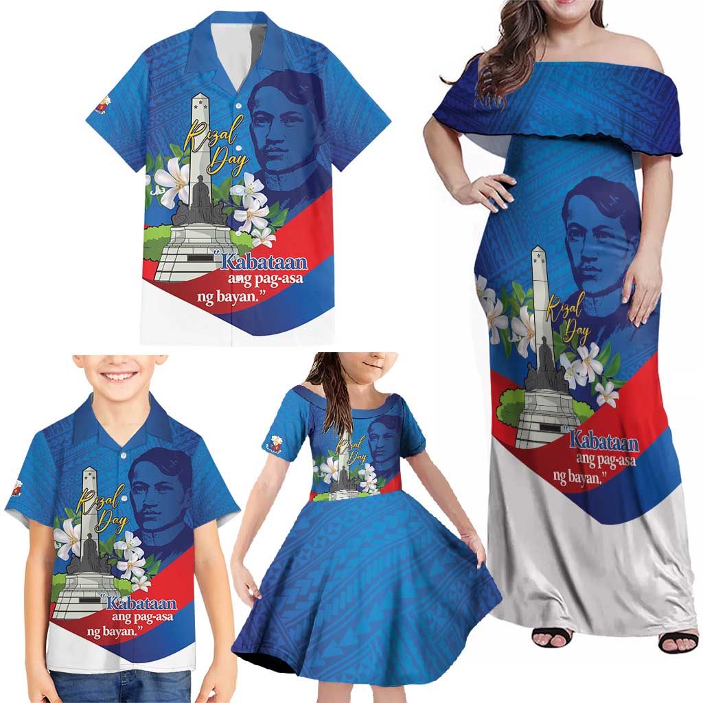 Philippines Rizal Day Family Matching Off Shoulder Maxi Dress and Hawaiian Shirt Filipino Motto Stella Polynesian Pattern - Wonder Print Shop