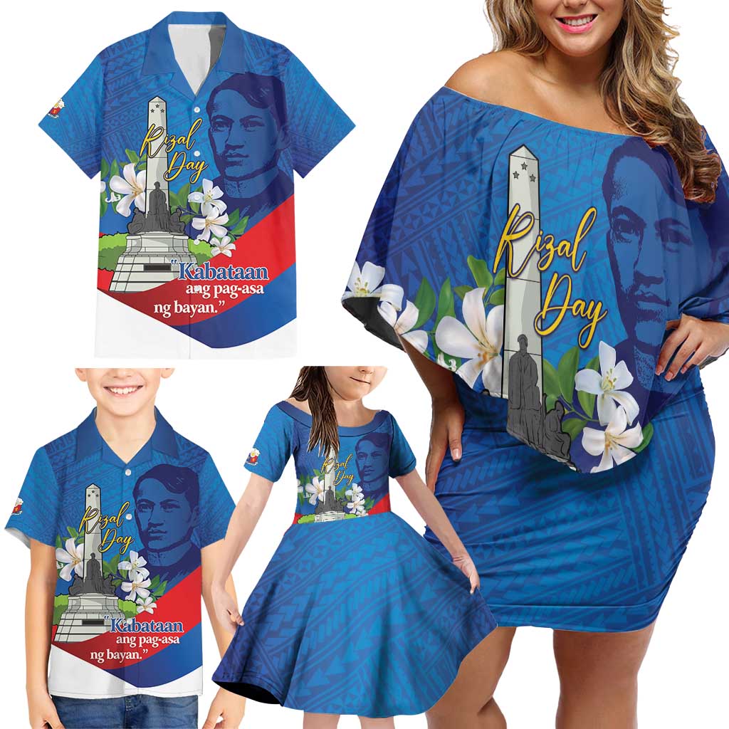 Philippines Rizal Day Family Matching Off Shoulder Short Dress and Hawaiian Shirt Filipino Motto Stella Polynesian Pattern - Wonder Print Shop