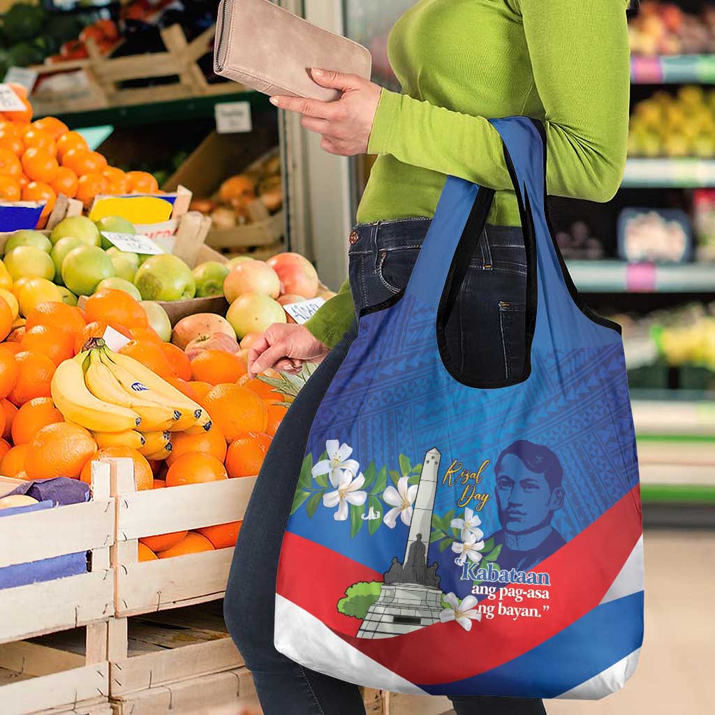 Philippines Rizal Day Grocery Bag Filipino Motto Stella Polynesian Pattern - Wonder Print Shop