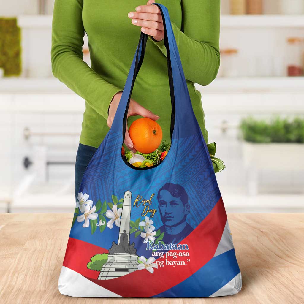 Philippines Rizal Day Grocery Bag Filipino Motto Stella Polynesian Pattern - Wonder Print Shop