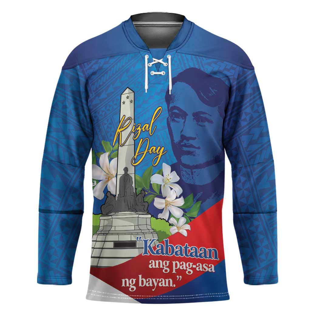 Philippines Rizal Day Hockey Jersey Filipino Motto Stella Polynesian Pattern - Wonder Print Shop
