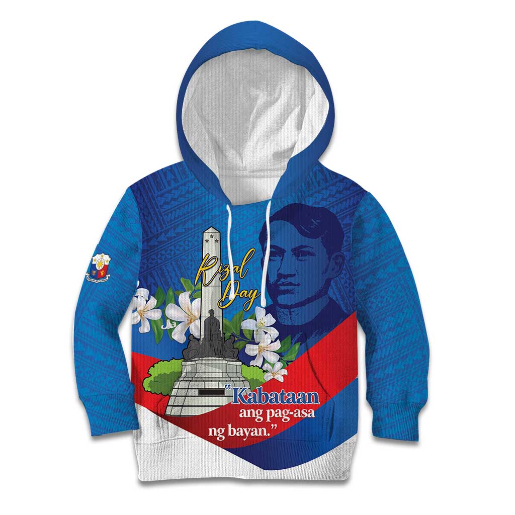 Philippines Rizal Day Kid Hoodie Filipino Motto Stella Polynesian Pattern - Wonder Print Shop