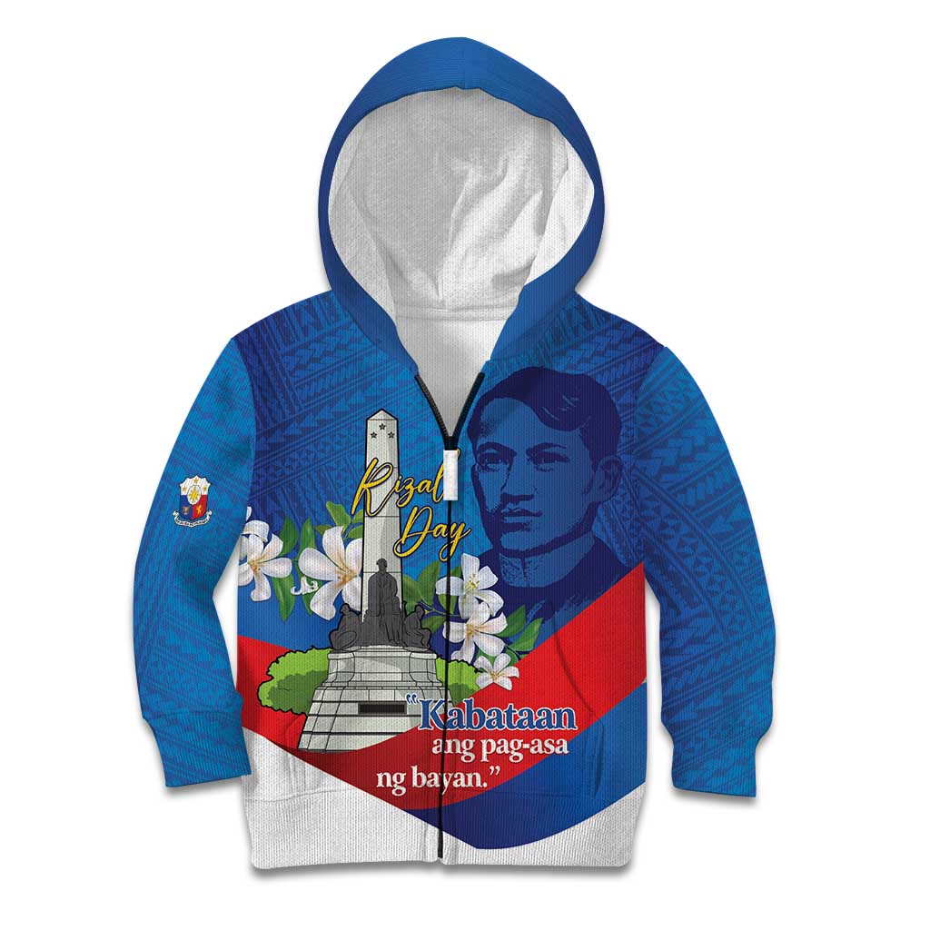 Philippines Rizal Day Kid Hoodie Filipino Motto Stella Polynesian Pattern - Wonder Print Shop