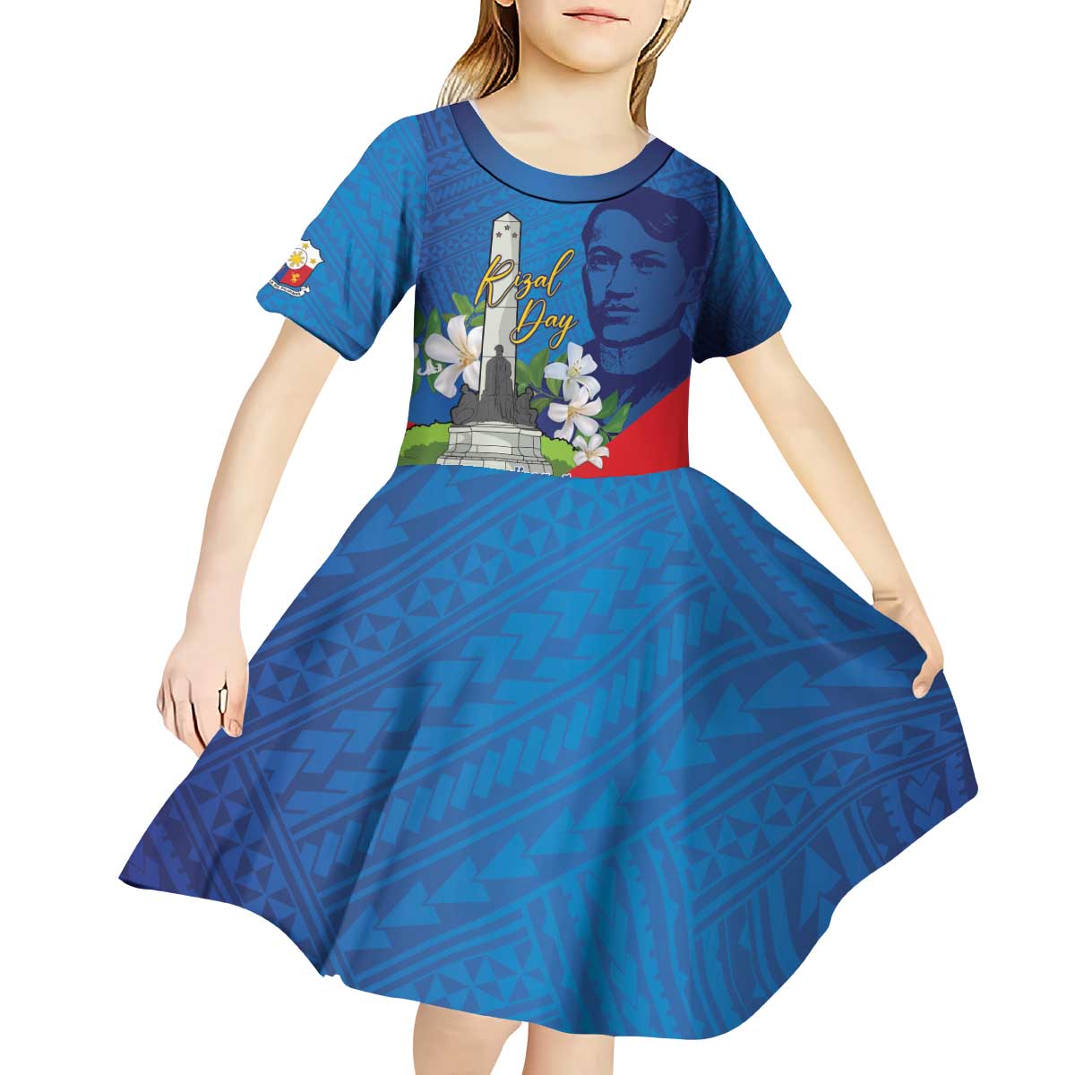 Philippines Rizal Day Kid Short Sleeve Dress Filipino Motto Stella Polynesian Pattern - Wonder Print Shop