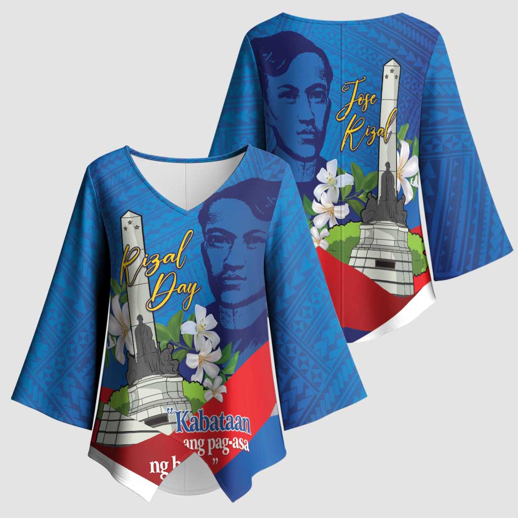 Philippines Rizal Day Kimono Sleeve Blouse Filipino Motto Stella Polynesian Pattern - Wonder Print Shop