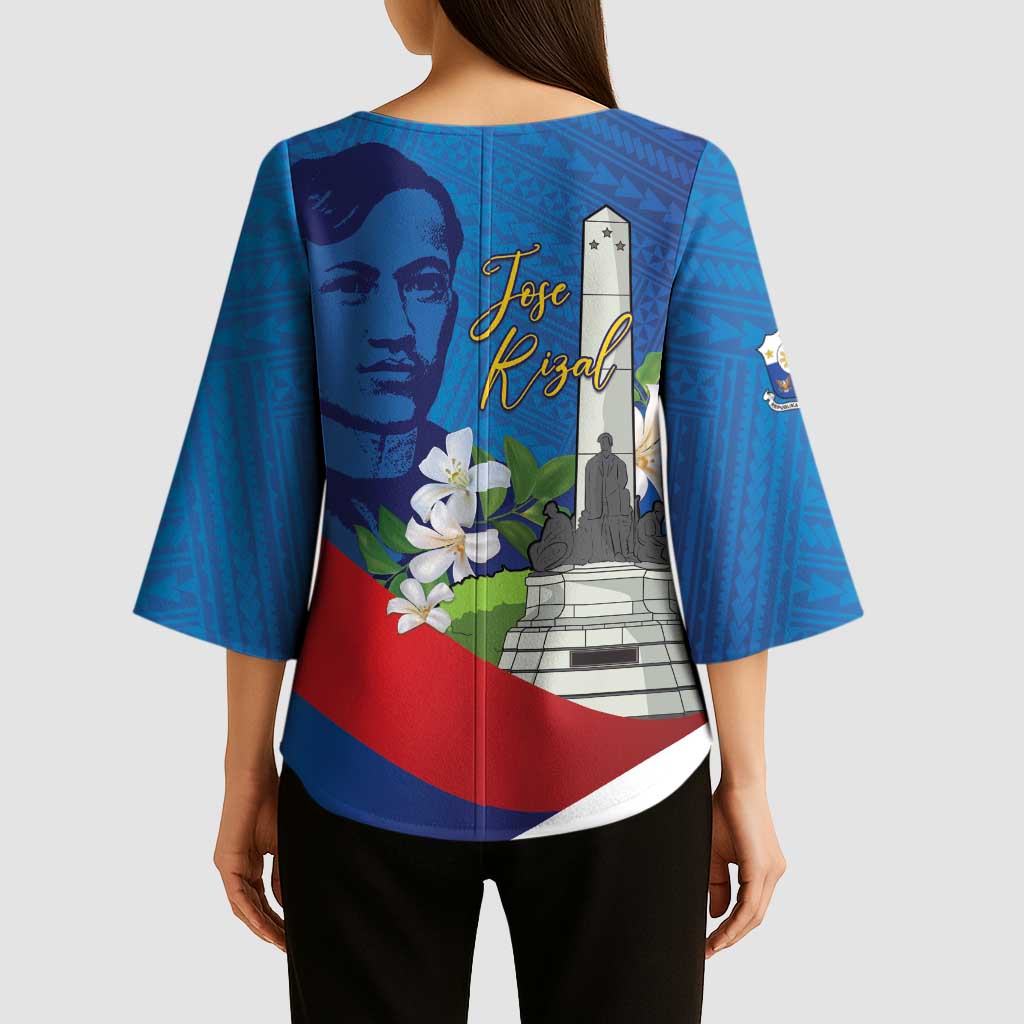 Philippines Rizal Day Kimono Sleeve Blouse Filipino Motto Stella Polynesian Pattern - Wonder Print Shop