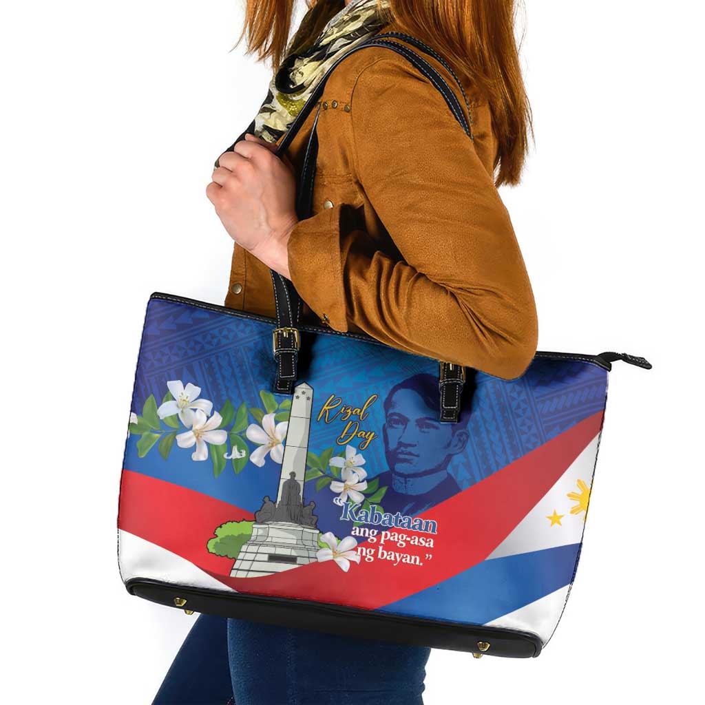 Philippines Rizal Day Leather Tote Bag Filipino Motto Stella Polynesian Pattern - Wonder Print Shop