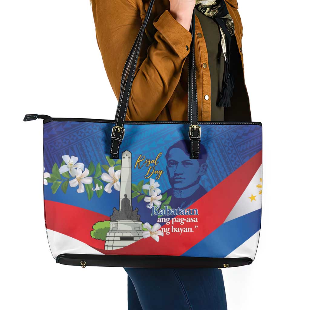 Philippines Rizal Day Leather Tote Bag Filipino Motto Stella Polynesian Pattern - Wonder Print Shop