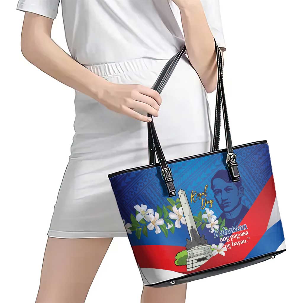 Philippines Rizal Day Leather Tote Bag Filipino Motto Stella Polynesian Pattern - Wonder Print Shop