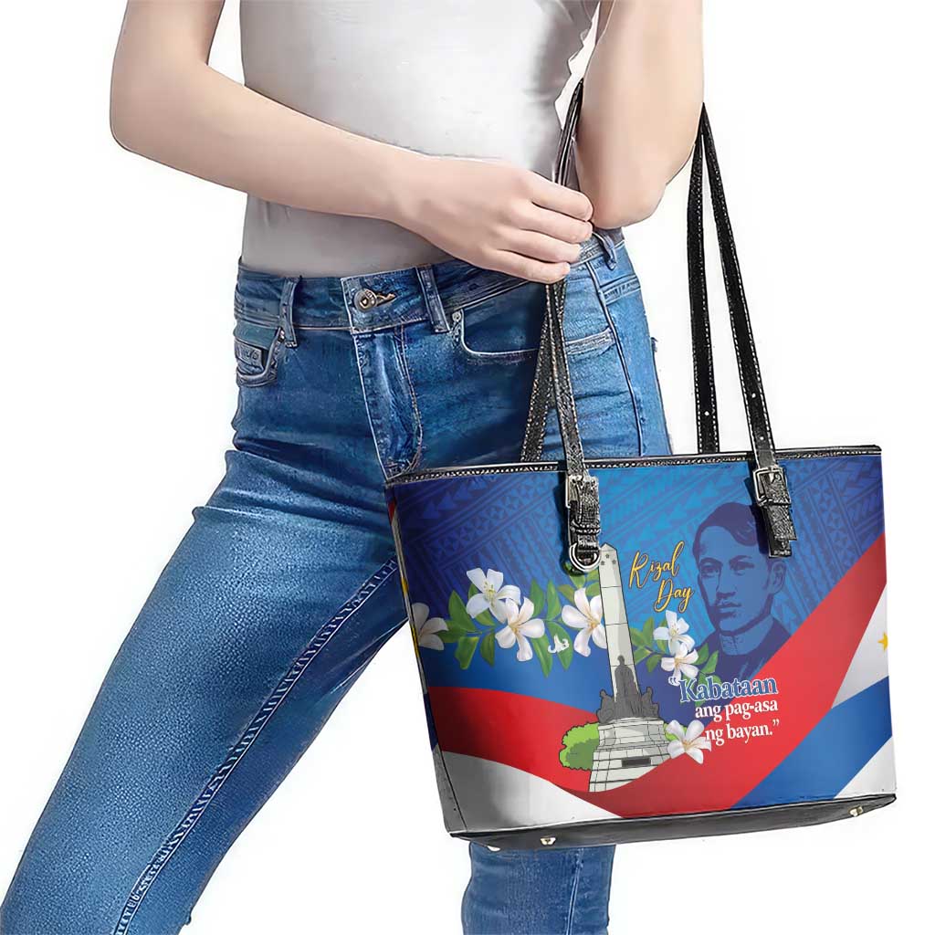 Philippines Rizal Day Leather Tote Bag Filipino Motto Stella Polynesian Pattern - Wonder Print Shop