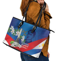 Philippines Rizal Day Leather Tote Bag Filipino Motto Stella Polynesian Pattern - Wonder Print Shop