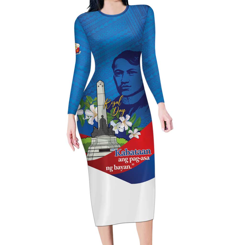 Philippines Rizal Day Long Sleeve Bodycon Dress Filipino Motto Stella Polynesian Pattern - Wonder Print Shop