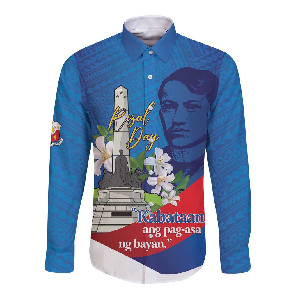 Philippines Rizal Day Long Sleeve Button Shirt Filipino Motto Stella Polynesian Pattern - Wonder Print Shop
