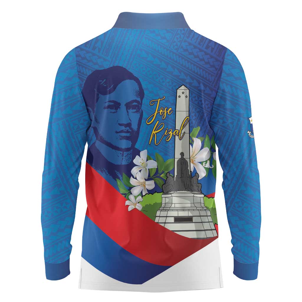 Philippines Rizal Day Long Sleeve Polo Shirt Filipino Motto Stella Polynesian Pattern - Wonder Print Shop