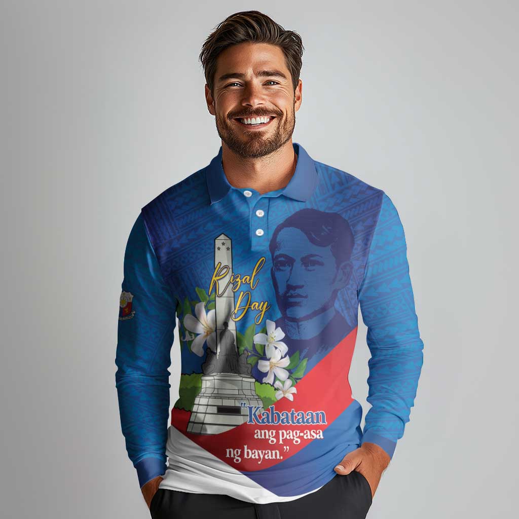 Philippines Rizal Day Long Sleeve Polo Shirt Filipino Motto Stella Polynesian Pattern - Wonder Print Shop