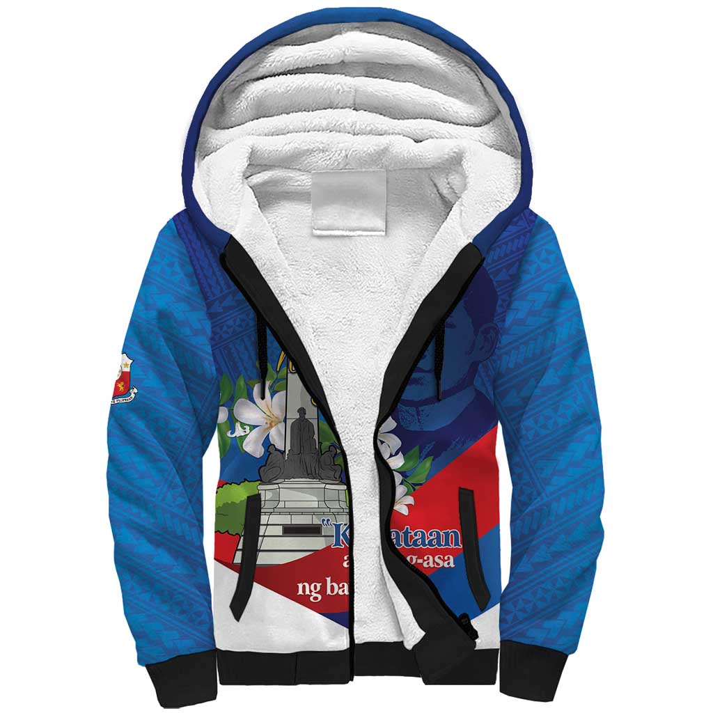 Philippines Rizal Day Sherpa Hoodie Filipino Motto Stella Polynesian Pattern - Wonder Print Shop