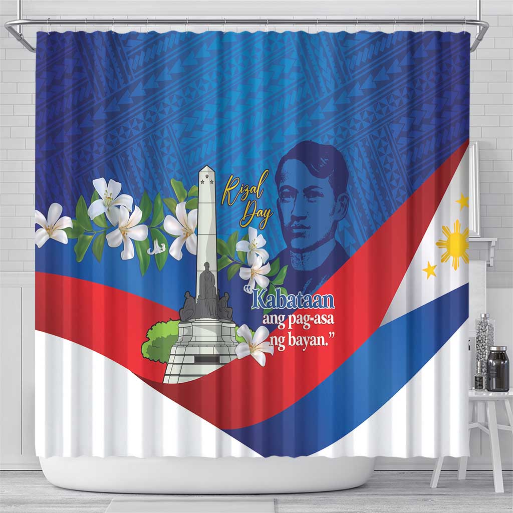 Philippines Rizal Day Shower Curtain Filipino Motto Stella Polynesian Pattern - Wonder Print Shop
