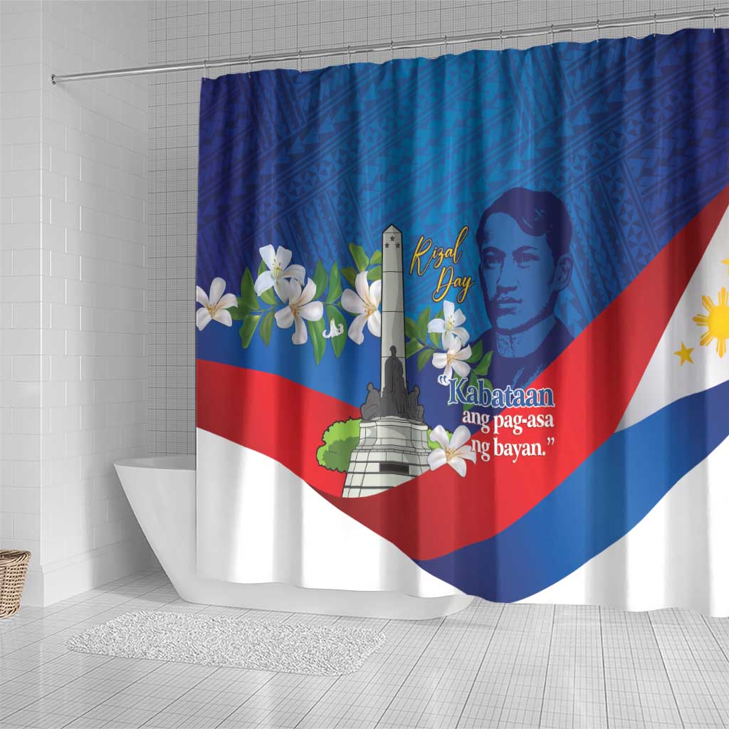 Philippines Rizal Day Shower Curtain Filipino Motto Stella Polynesian Pattern - Wonder Print Shop