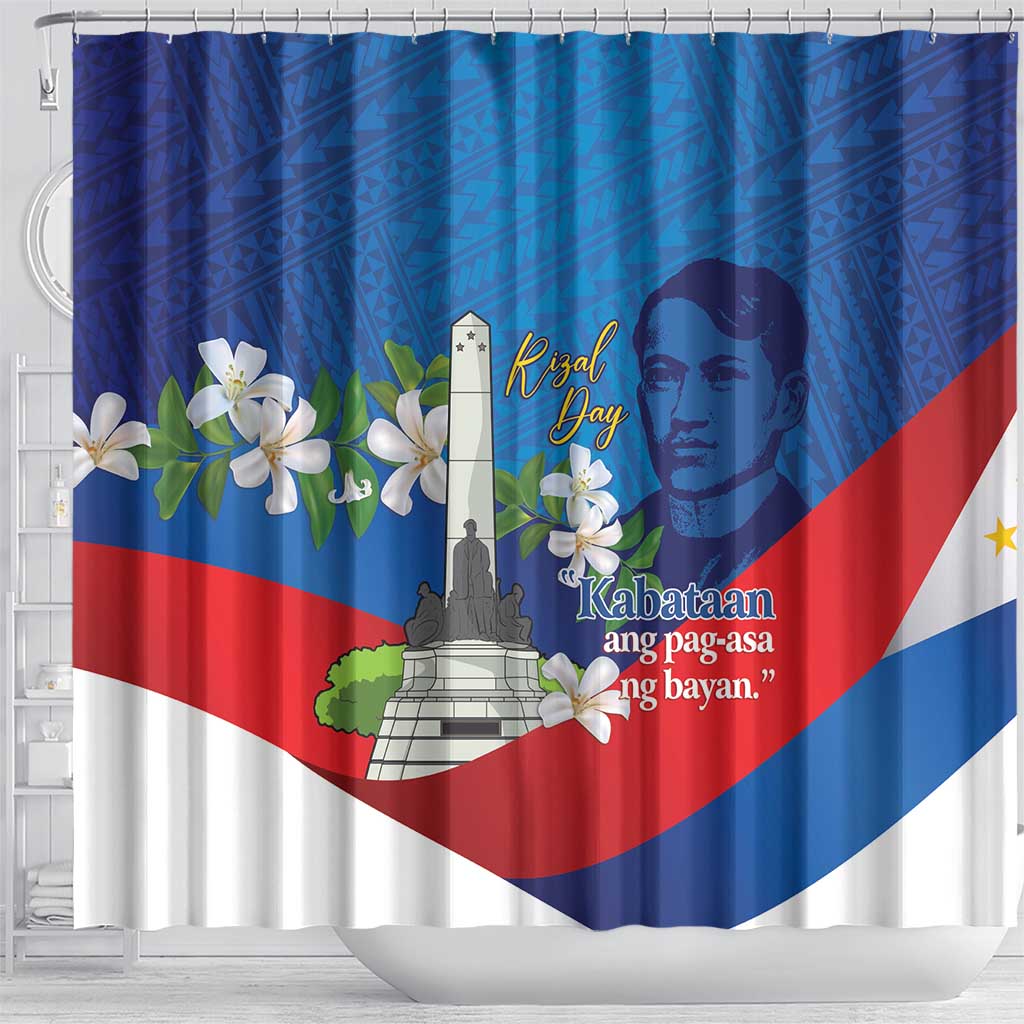 Philippines Rizal Day Shower Curtain Filipino Motto Stella Polynesian Pattern - Wonder Print Shop