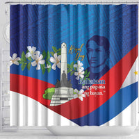 Philippines Rizal Day Shower Curtain Filipino Motto Stella Polynesian Pattern - Wonder Print Shop