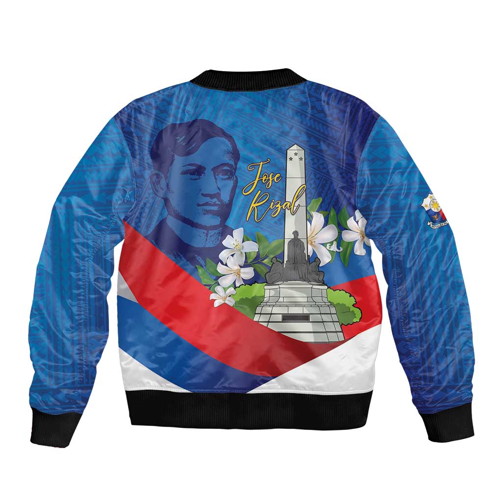 Philippines Rizal Day Sleeve Zip Bomber Jacket Filipino Motto Stella Polynesian Pattern - Wonder Print Shop