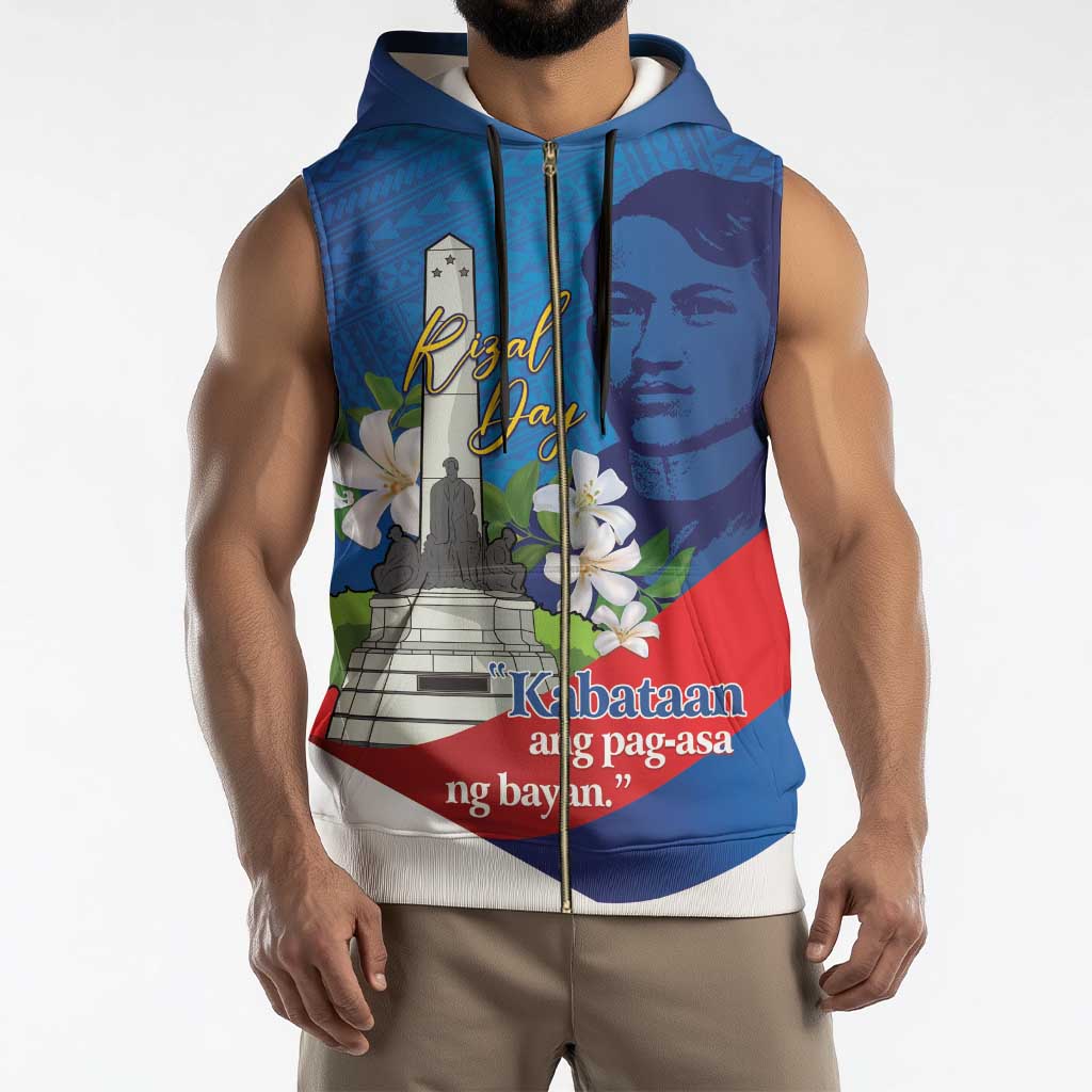 Philippines Rizal Day Sleeveless Zip Hoodie Filipino Motto Stella Polynesian Pattern - Wonder Print Shop