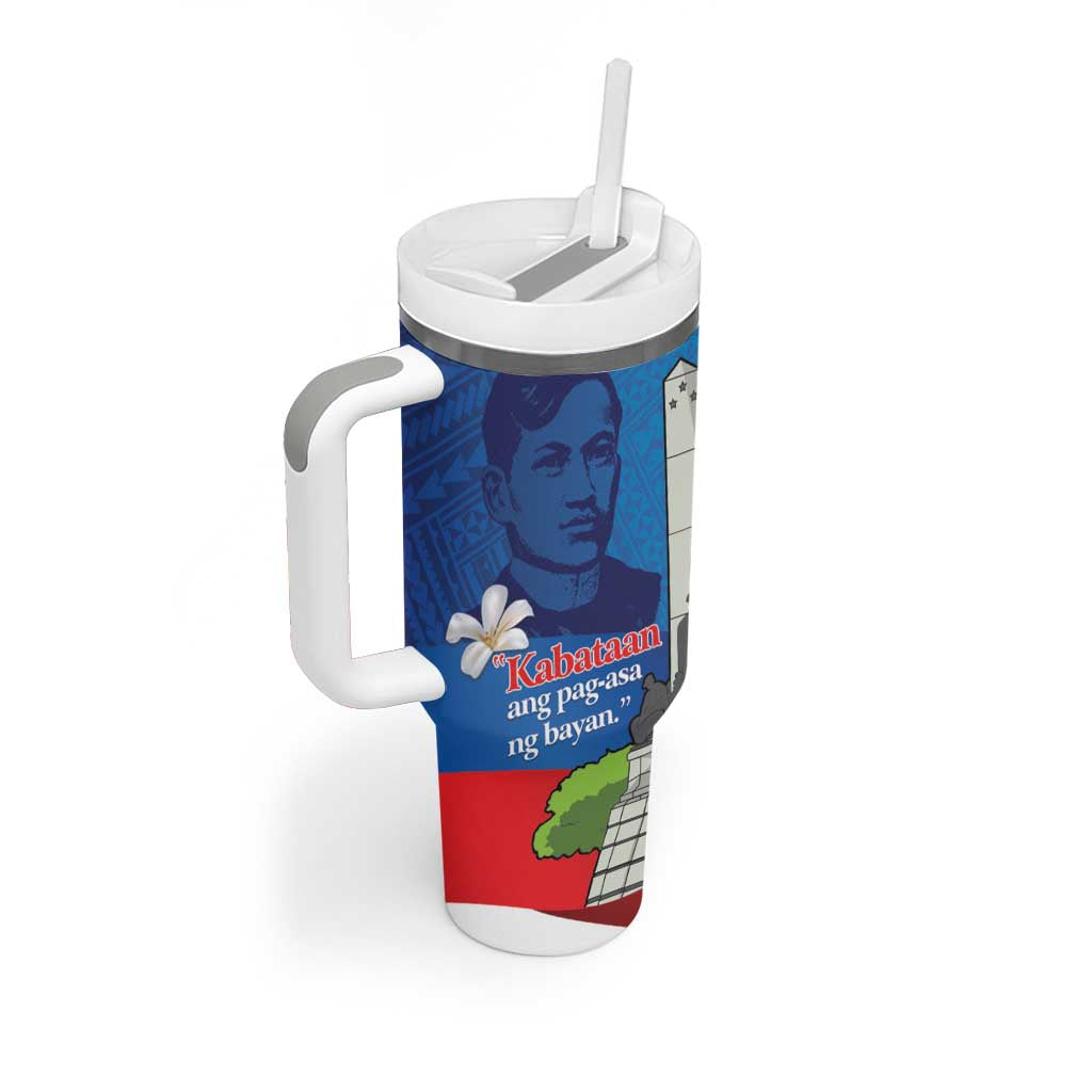 Philippines Rizal Day Tumbler With Handle Filipino Motto Stella Polynesian Pattern - Wonder Print Shop