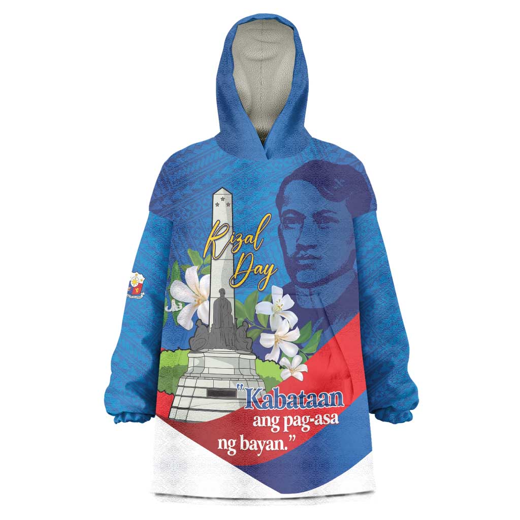 Philippines Rizal Day Wearable Blanket Hoodie Filipino Motto Stella Polynesian Pattern - Wonder Print Shop