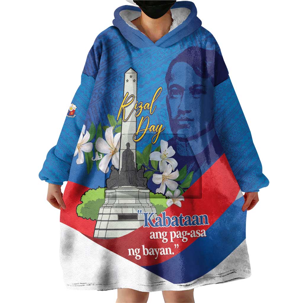 Philippines Rizal Day Wearable Blanket Hoodie Filipino Motto Stella Polynesian Pattern - Wonder Print Shop