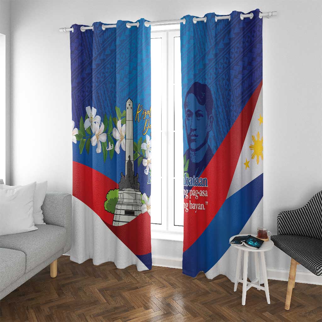 Philippines Rizal Day Window Curtain Filipino Motto Stella Polynesian Pattern - Wonder Print Shop