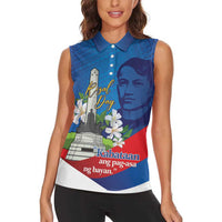 Philippines Rizal Day Women Sleeveless Polo Shirt Filipino Motto Stella Polynesian Pattern - Wonder Print Shop