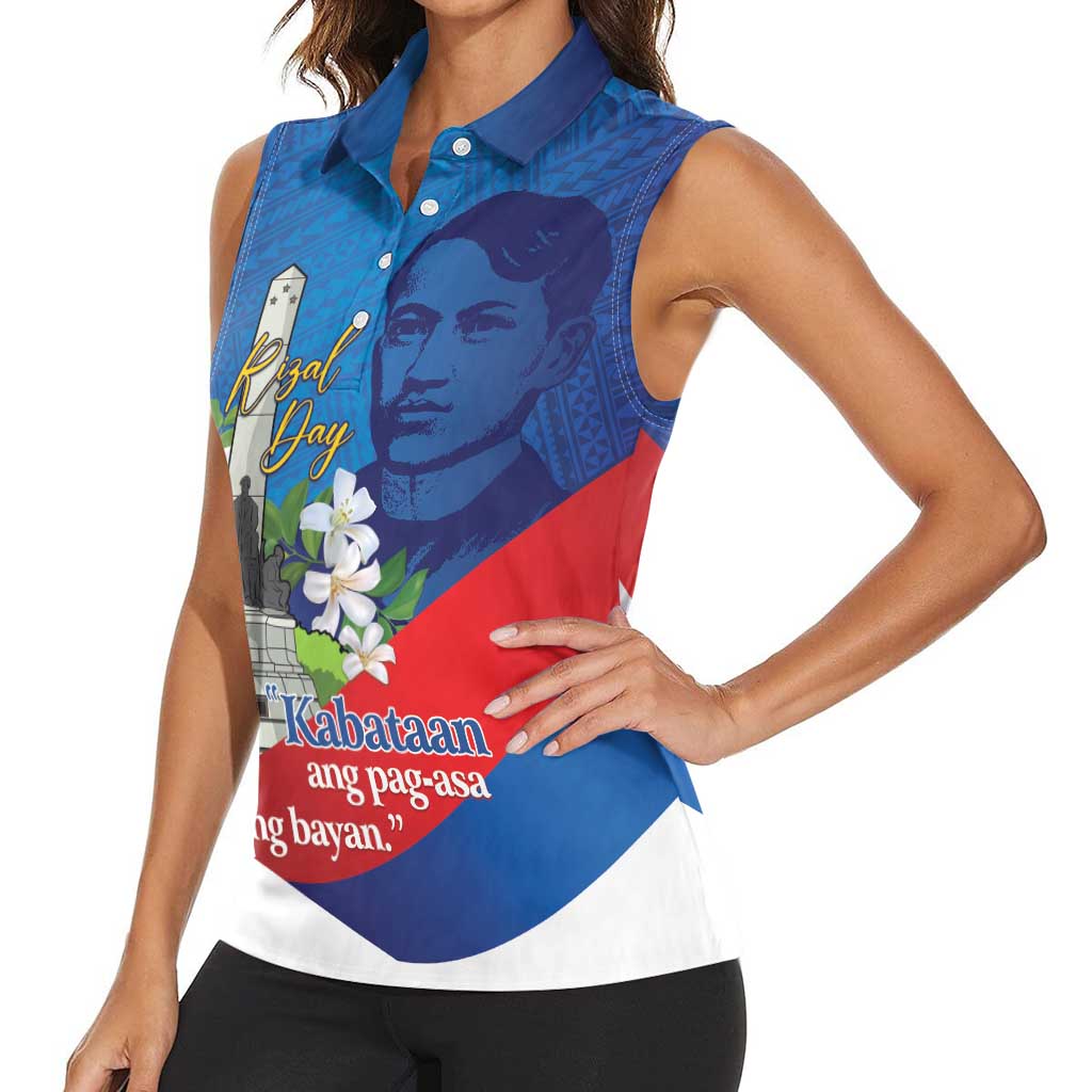 Philippines Rizal Day Women Sleeveless Polo Shirt Filipino Motto Stella Polynesian Pattern - Wonder Print Shop