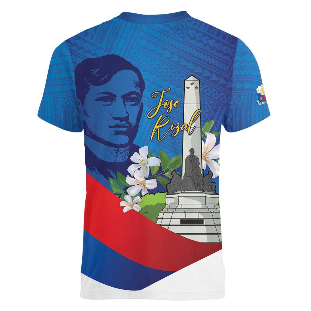 Philippines Rizal Day Women V-Neck T-Shirt Filipino Motto Stella Polynesian Pattern - Wonder Print Shop