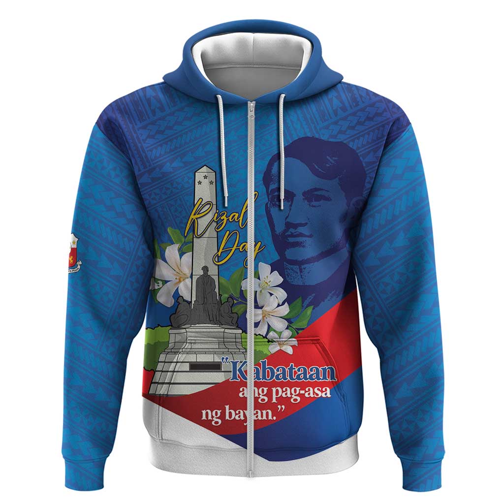 Philippines Rizal Day Zip Hoodie Filipino Motto Stella Polynesian Pattern - Wonder Print Shop
