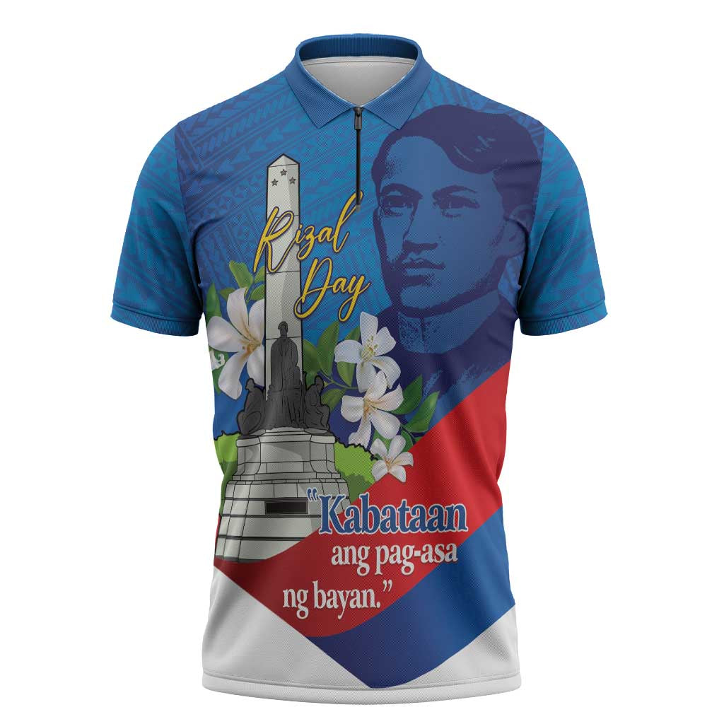 Philippines Rizal Day Zipper Polo Shirt Filipino Motto Stella Polynesian Pattern - Wonder Print Shop
