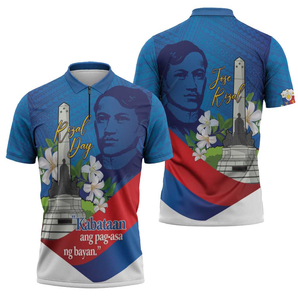 Philippines Rizal Day Zipper Polo Shirt Filipino Motto Stella Polynesian Pattern - Wonder Print Shop