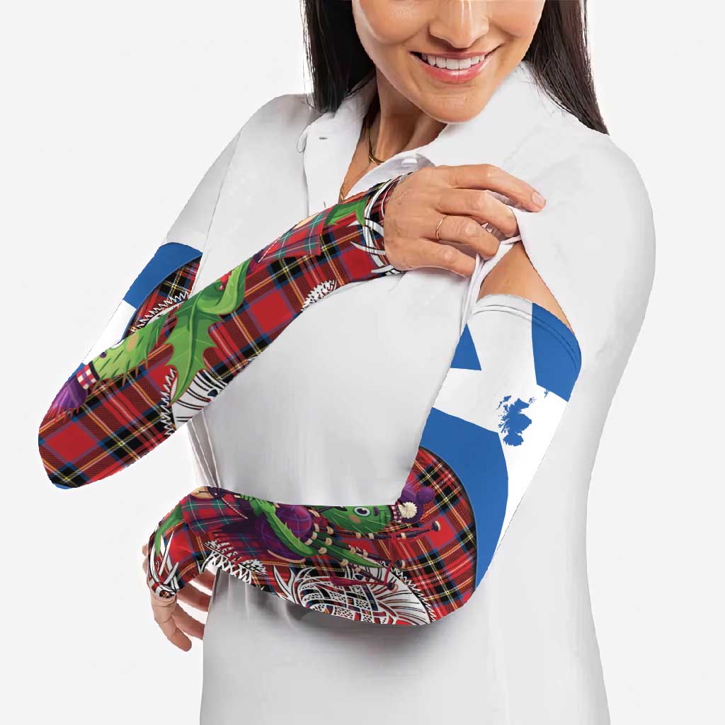 Saint Andrews Day Scotland Arm Sleeves Thistle Traditional Bagpipe Tartan Pattern - Wonder Print Shop