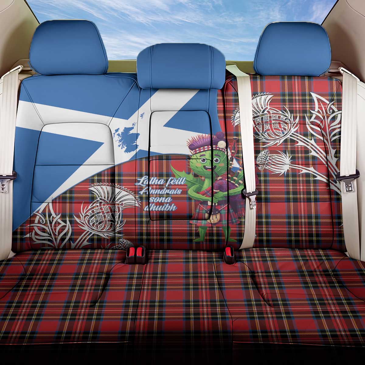 Saint Andrews Day Scotland Back Car Seat Cover Thistle Traditional Bagpipe Tartan Pattern - Wonder Print Shop